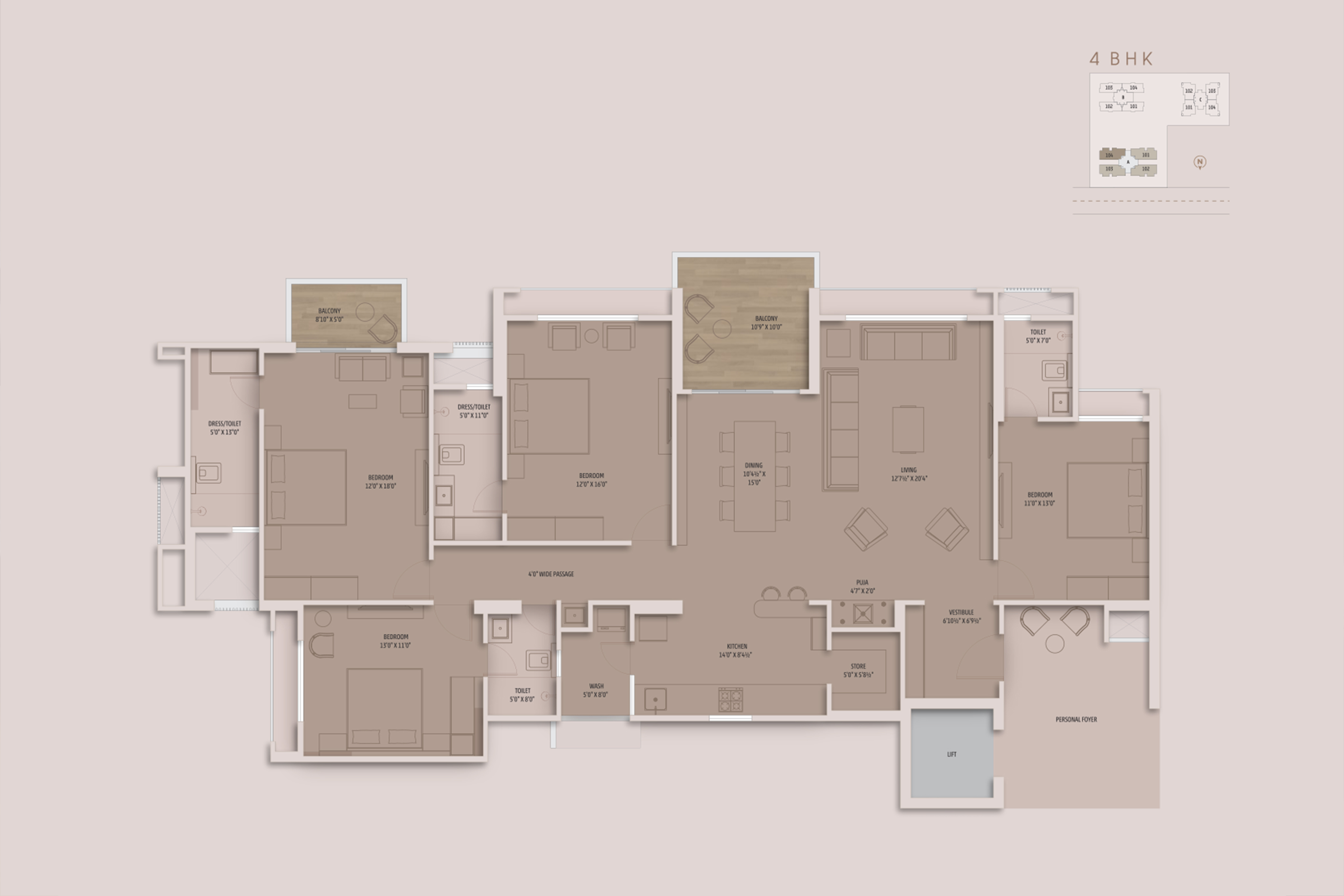 Unit Type B — 3 BHK floor plan